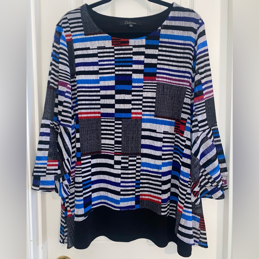 Calessa Chic Striped Patchwork Blouse - image 1